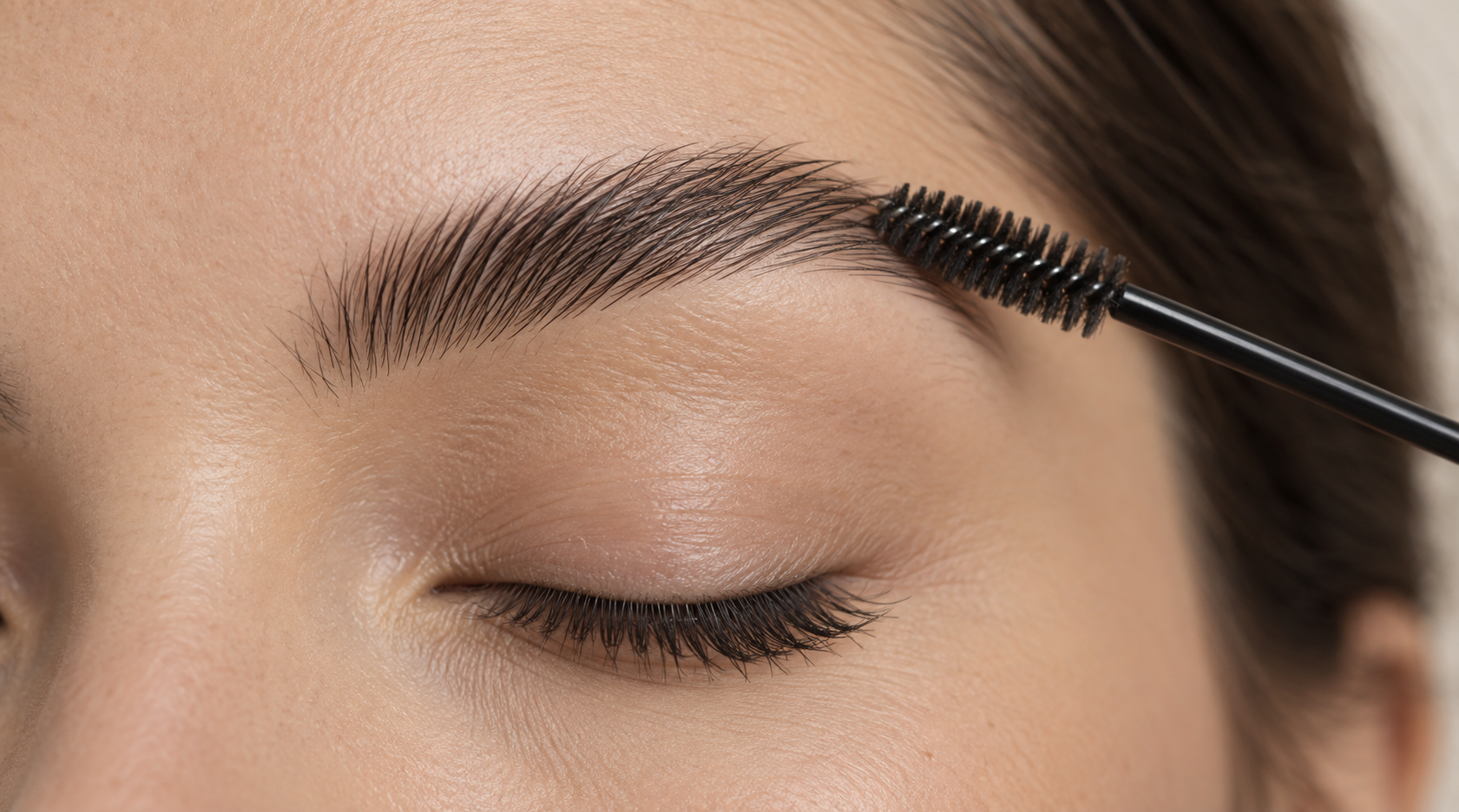 Close-up of softly brushed natural brows