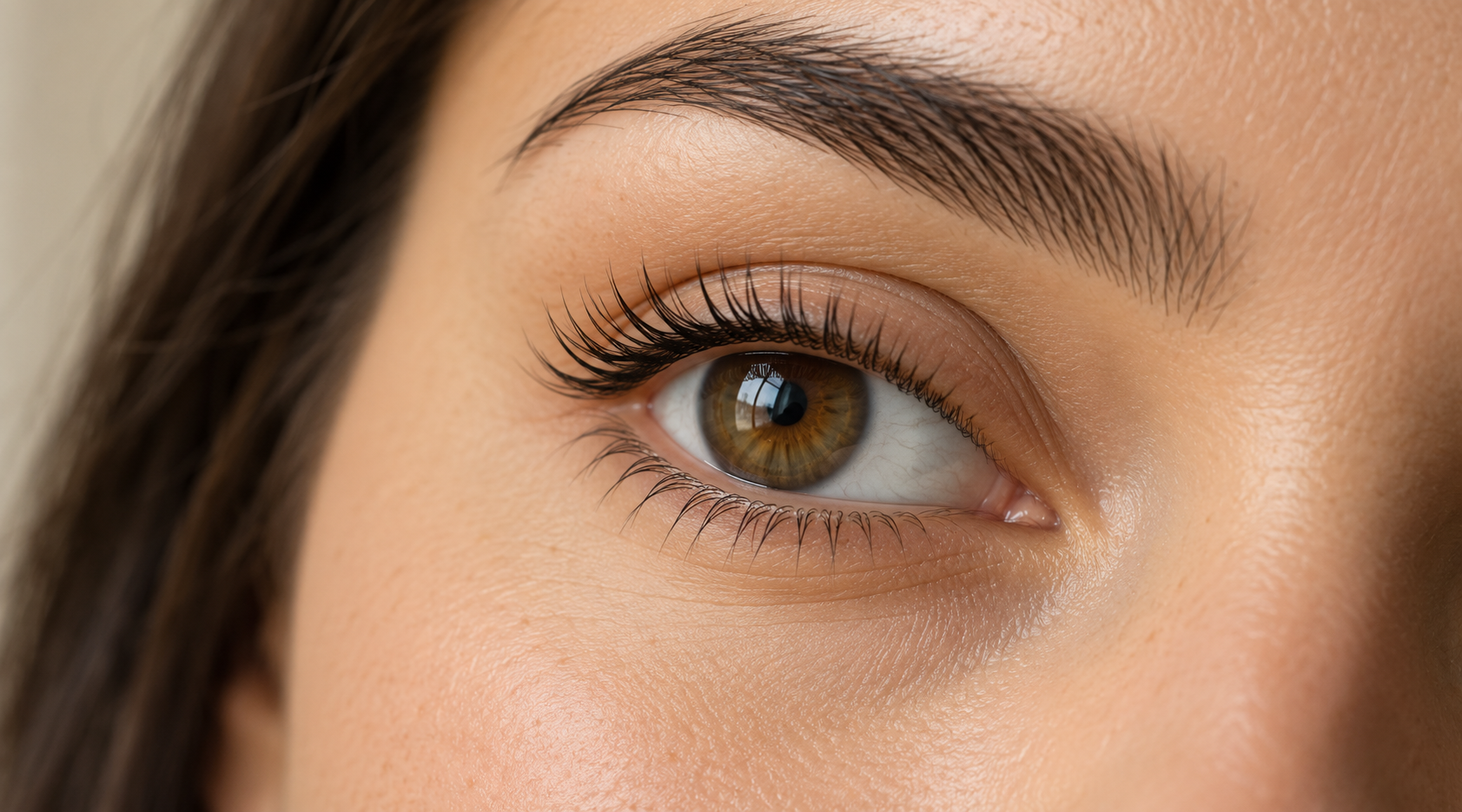 Close-up of lifted and curled natural lashes